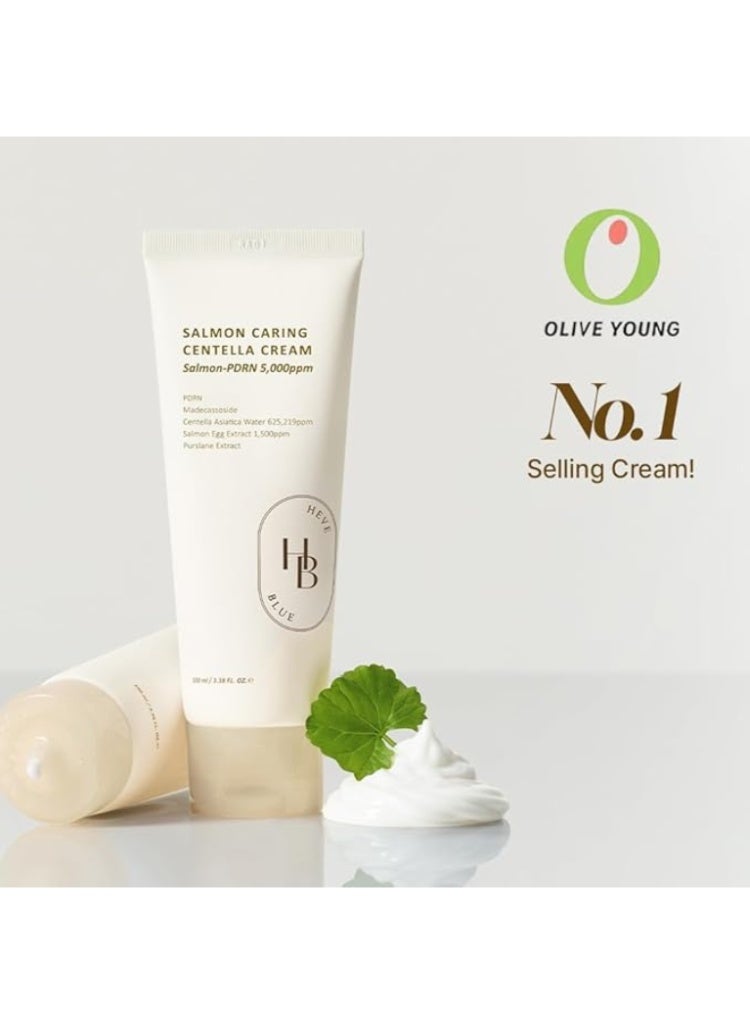 HEVEBLUE Salmon Caring Centella Cream 100ml – Barrier Repair & Soothing Moisturizing Cream for Sensitive Skin - Image 3